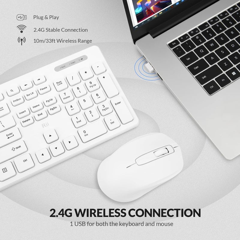 RII Wireless Keyboard and Mouse Combo - Standard Office PC Keyboard and Optical Wireless Mice (White) - Image 2